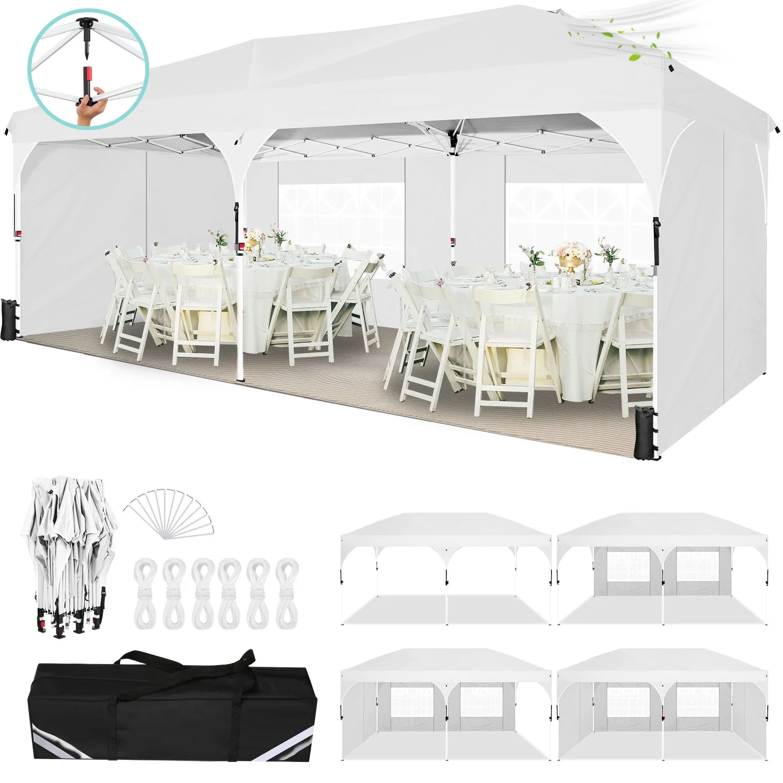 SANOPY 10' x 10' Pop up Canopy Tent, 1 Person Easy Set up Outdoor Canopy with One Push Center Lock, Air Vent, Fluorescent Tube & 4 Sandbags,Instant Sun Shelter Canopy Tents for Parties
