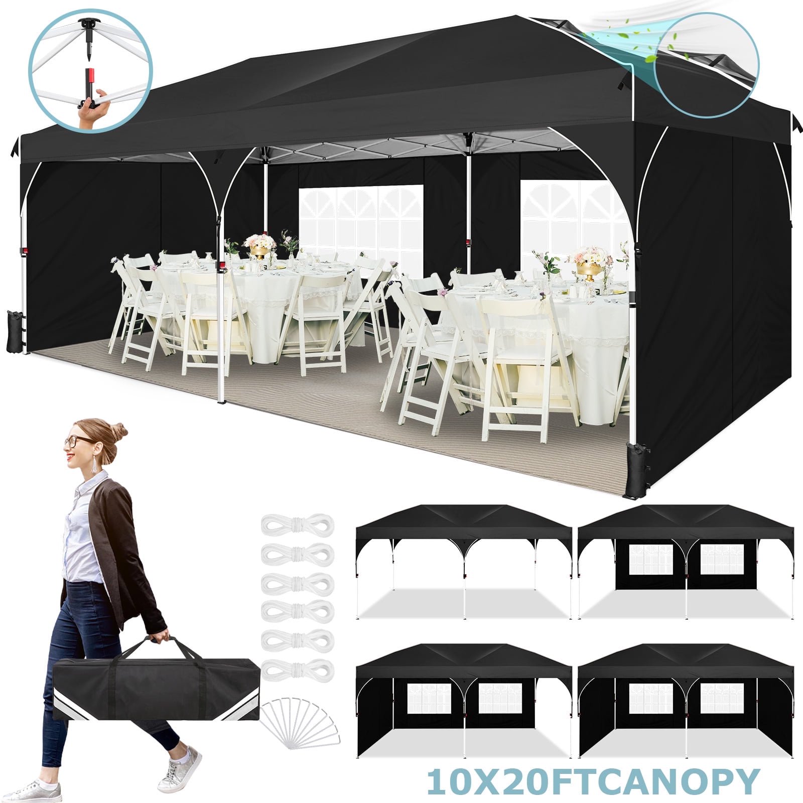 SANOPY 10' x 10' Pop up Canopy Tent, 1 Person Easy Set up Outdoor Canopy with One Push Center Lock, Air Vent, Fluorescent Tube & 4 Sandbags,Instant Sun Shelter Canopy Tents for Parties