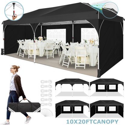 SANOPY 10' x 10' Pop up Canopy Tent, 1 Person Easy Set up Outdoor Canopy with One Push Center Lock, Air Vent, Fluorescent Tube & 4 Sandbags,Instant Sun Shelter Canopy Tents for Parties