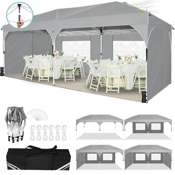 SANOPY 10' x 10' Pop up Canopy Tent, 1 Person Easy Set up Outdoor Canopy with One Push Center Lock, Air Vent, Fluorescent Tube & 4 Sandbags,Instant Sun Shelter Canopy Tents for Parties