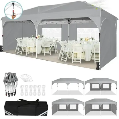SANOPY 10' x 10' Pop up Canopy Tent, 1 Person Easy Set up Outdoor Canopy with One Push Center Lock, Air Vent, Fluorescent Tube & 4 Sandbags,Instant Sun Shelter Canopy Tents for Parties