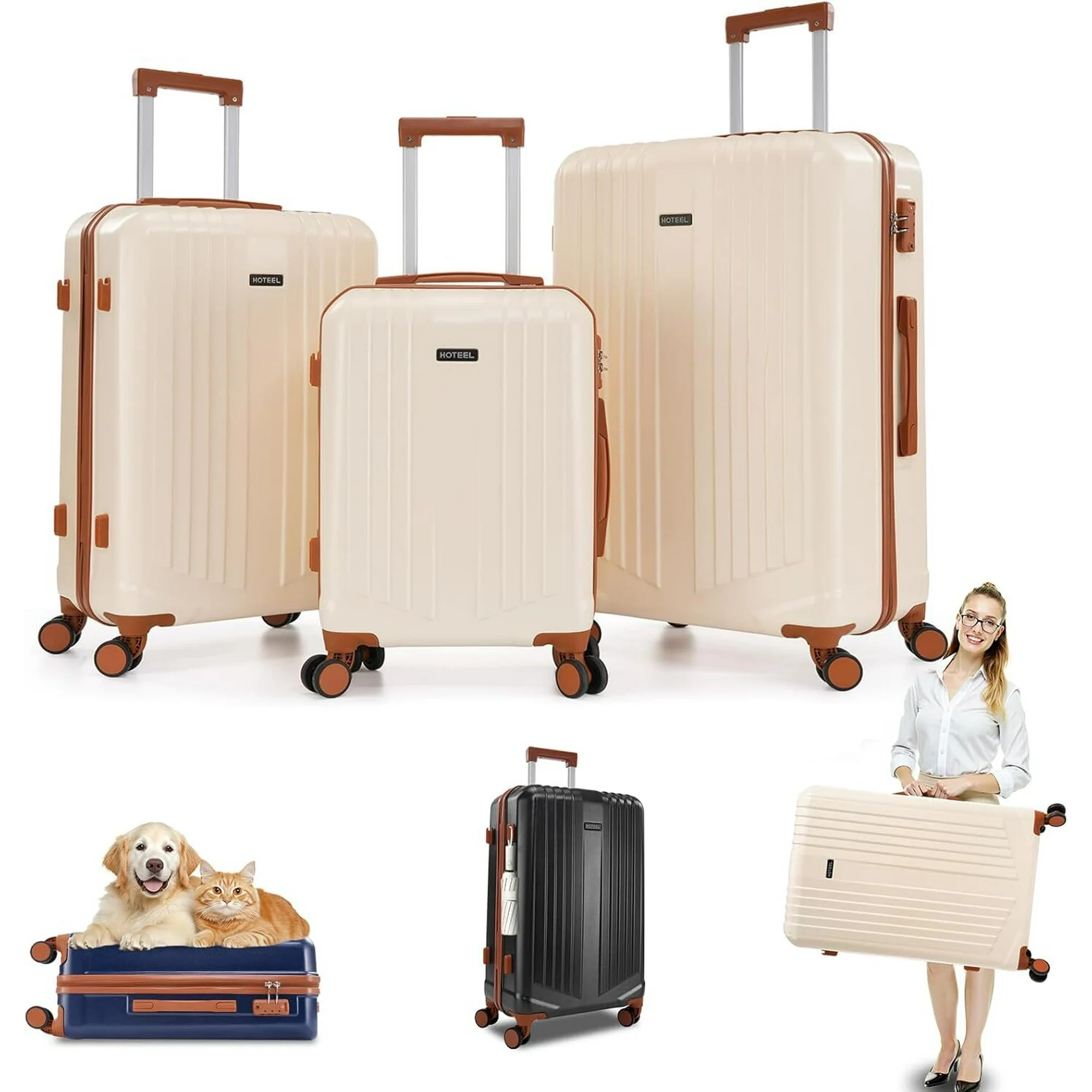 SANOPY 20" ABS+PC Carry-On Suite with Detachable Makeup Bag & Convertible Fitness Backpack | Quiet Wheels + TSA Lock & 3-Year Warranty