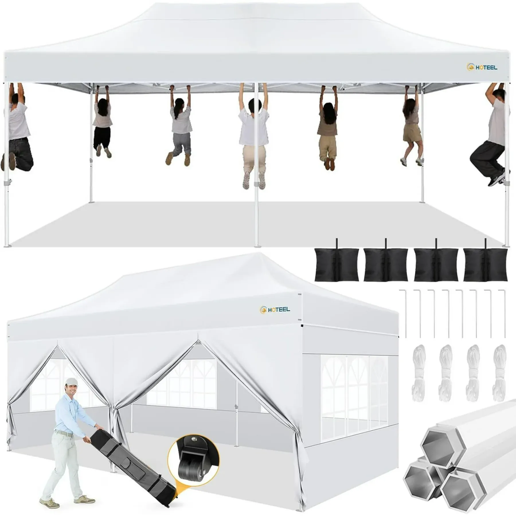 SANOPY 10x30 Party Tent with 8 Removable Sidewalls Canopy Tent Heavy Duty, Carpas para Fiestas with Built-in Sandbags, Carport Wedding Tent Glamping, White