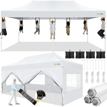 SANOPY 10x30 Party Tent with 8 Removable Sidewalls Canopy Tent Heavy Duty, Carpas para Fiestas with Built-in Sandbags, Carport Wedding Tent Glamping, White