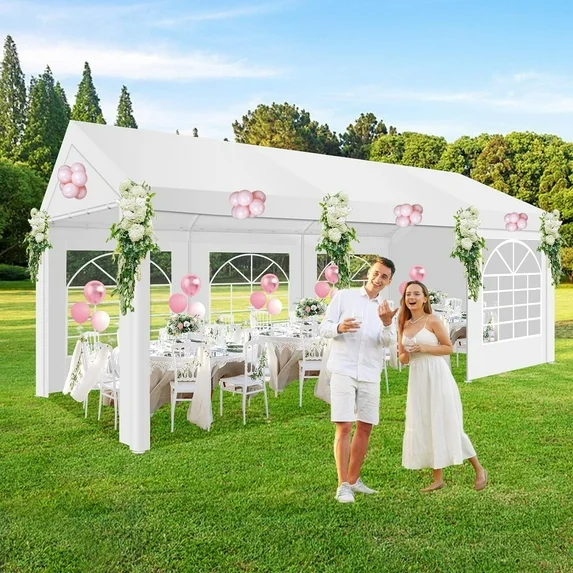 SANOPY 10x30 Party Tent with 8 Removable Sidewalls Canopy Tent Heavy Duty, Carpas para Fiestas with Built-in Sandbags, Carport Wedding Tent Glamping, White