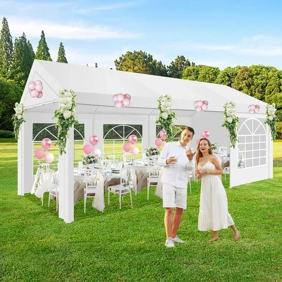 SANOPY 10x30 Party Tent with 8 Removable Sidewalls Canopy Tent Heavy Duty, Carpas para Fiestas with Built-in Sandbags, Carport Wedding Tent Glamping, White