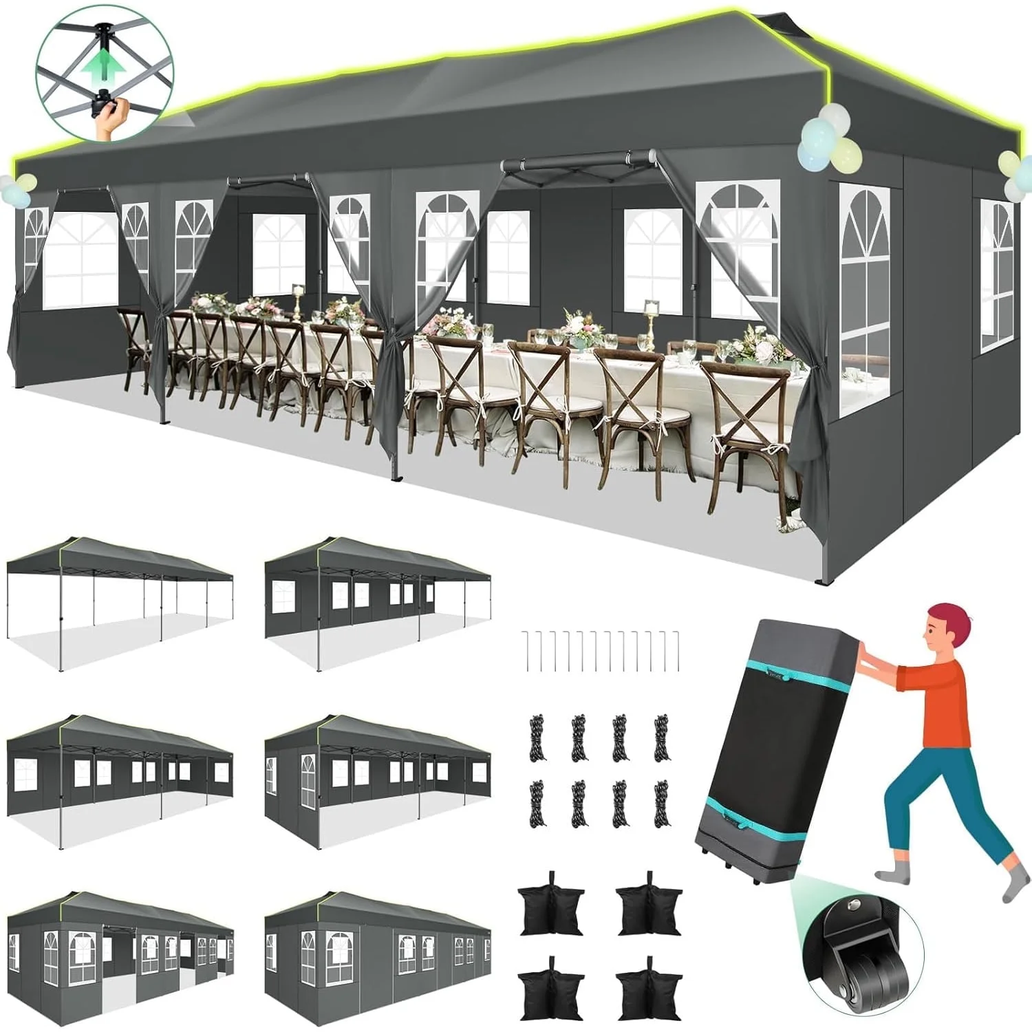 SANOPY 10' x 10' Outdoor Canopy Party Tent EZ Pop Up Canopy Commercial Instant Canopies Gazebo with Air Vent, 8 Stakes & 4 Ropes & 4 Sandbags for Beach Wedding Picnics Camping