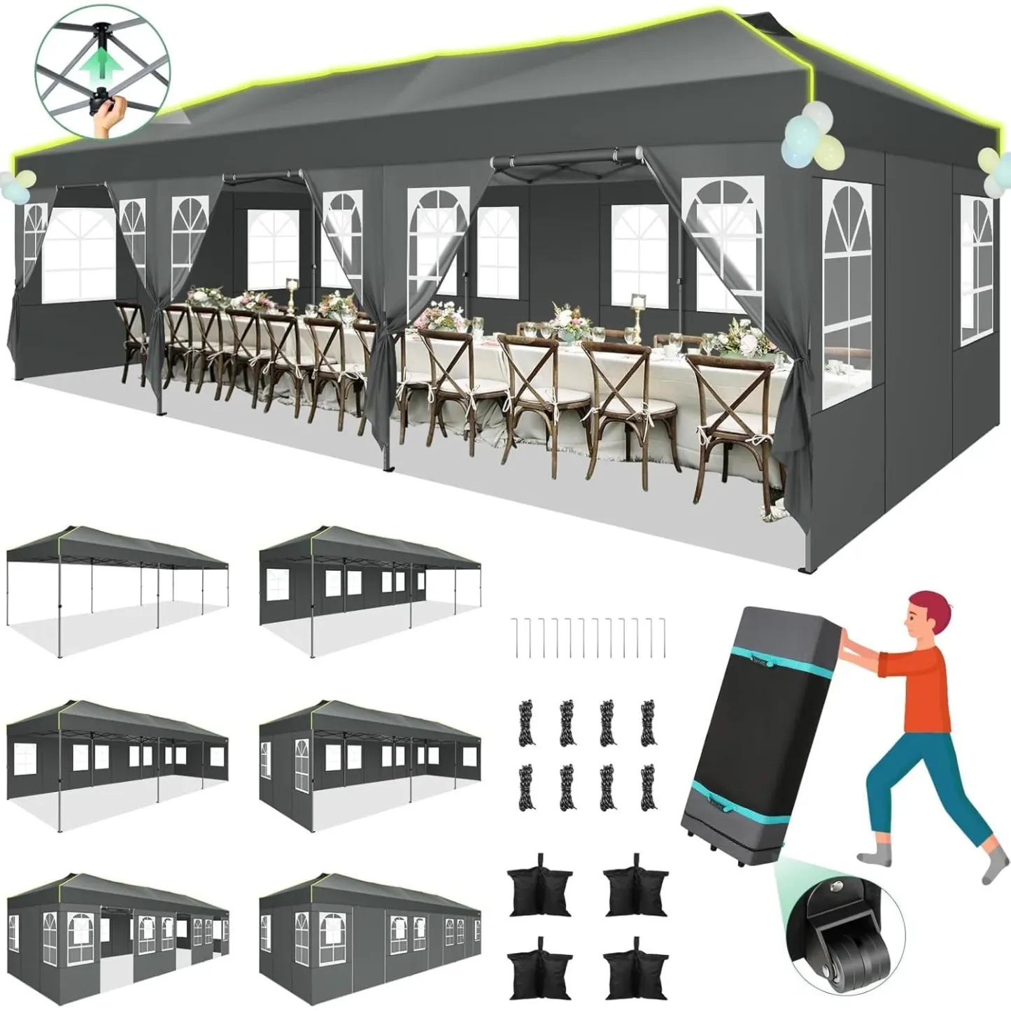 SANOPY 10' x 10' Outdoor Canopy Party Tent EZ Pop Up Canopy Commercial Instant Canopies Gazebo with Air Vent, 8 Stakes & 4 Ropes & 4 Sandbags for Beach Wedding Picnics Camping