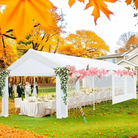 SANOPY 10x30 Party Tent with 8 Removable Sidewalls Canopy Tent Heavy Duty, Carpas para Fiestas with Built-in Sandbags, Carport Wedding Tent Glamping, White