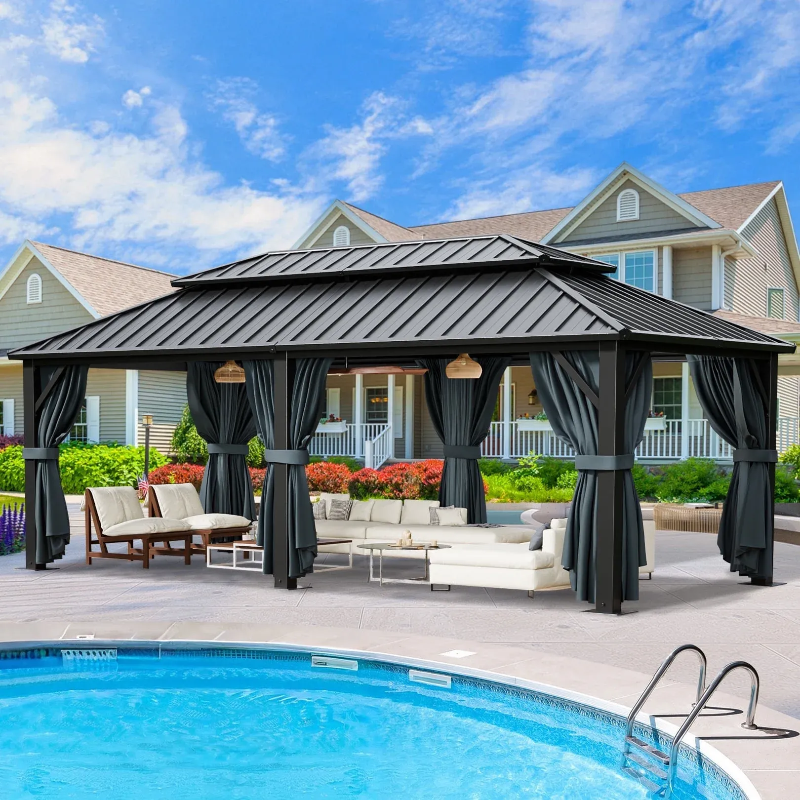SANOPY 10'x12' Hardtop Gazebo Heavy Duty Outdoor Patio Permanent Gazebo with Galvanized Steel Roof Aluminum Frame Permanent Hardtop Gazebo Canopy for Garden, Party, Deck, Backyard