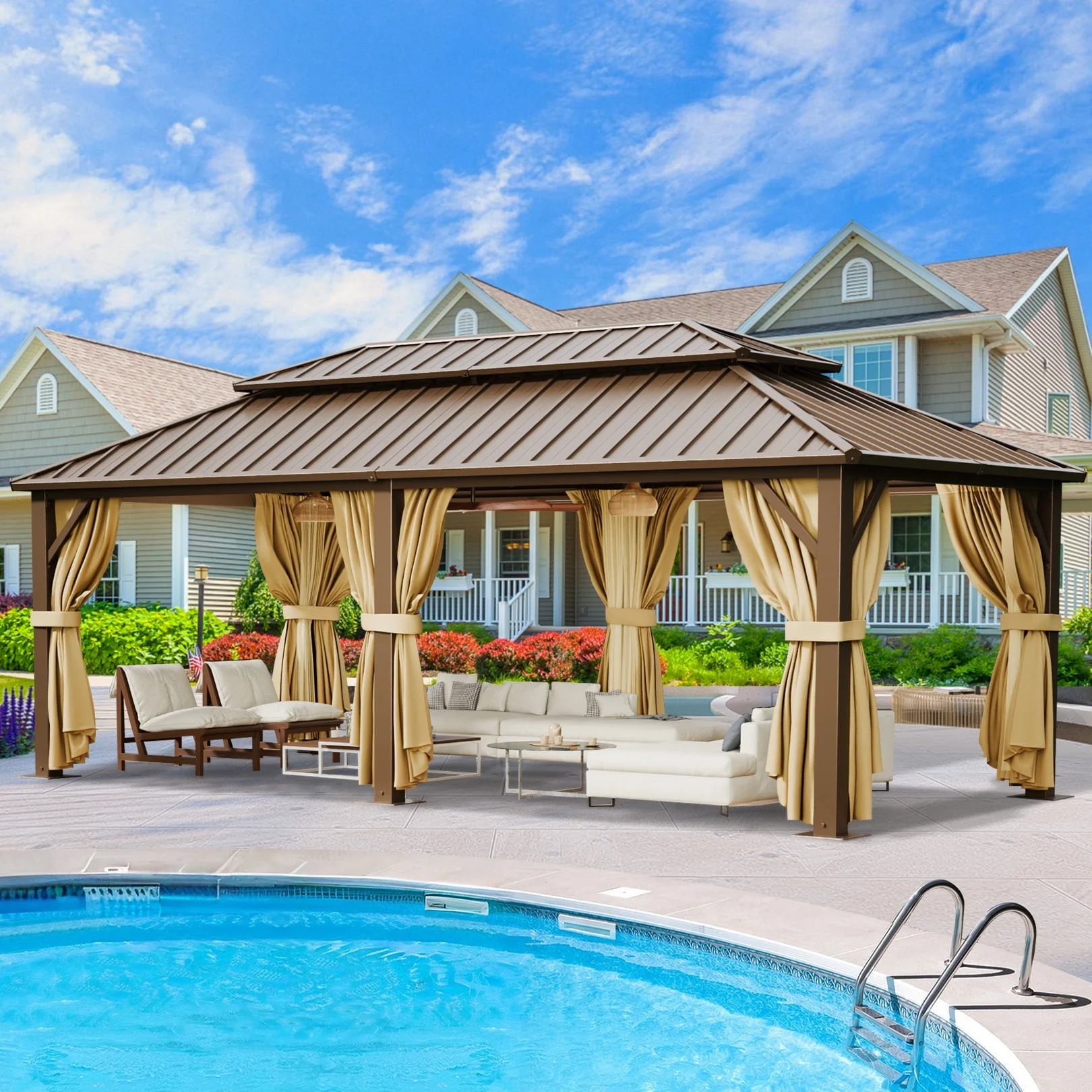 SANOPY 10'x12' Hardtop Gazebo Heavy Duty Outdoor Patio Permanent Gazebo with Galvanized Steel Roof Aluminum Frame Permanent Hardtop Gazebo Canopy for Garden, Party, Deck, Backyard