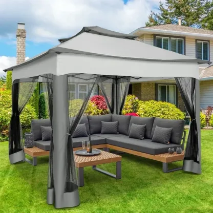 SANOPY 13 x 13 FT Patio Gazebo Outdoor Pop up Gazebo with Mosquito Net&Four Sandbags Outdoor Party Instant Shelter Portable Folding Gazebo Waterproof and UV Protection Gazebo Tent for Backyard