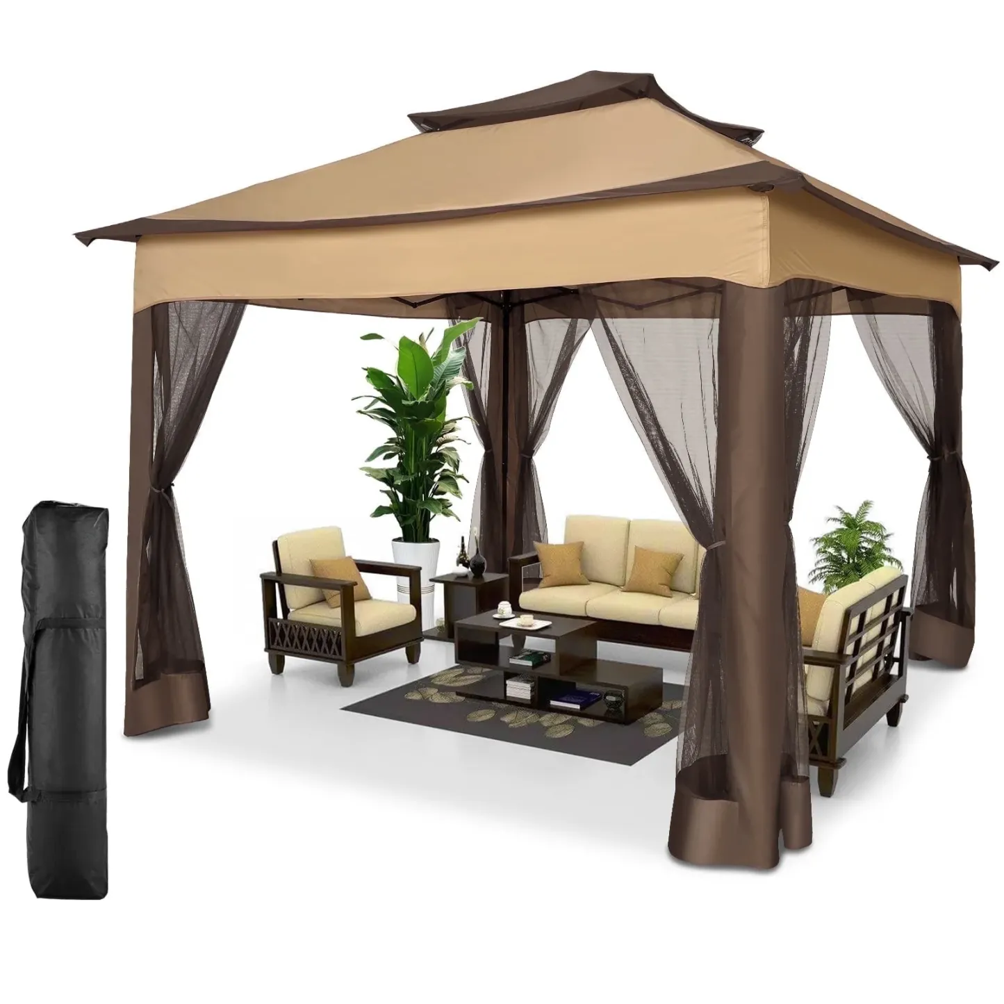 SANOPY 11 x 11 ft Outdoor Patio Gazebo with Ventilated Double Roof and Mosquito Net, Pop up Steel Canopy for Patios, Backyard, Garden and Beach