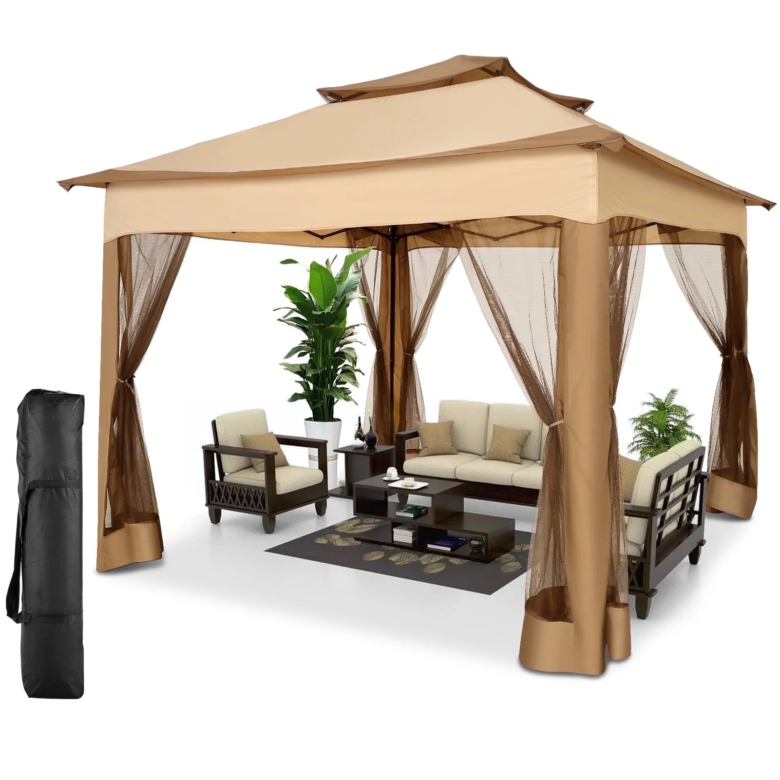SANOPY 11 x 11 ft Outdoor Patio Gazebo with Ventilated Double Roof and Mosquito Net, Pop up Steel Canopy for Patios, Backyard, Garden and Beach