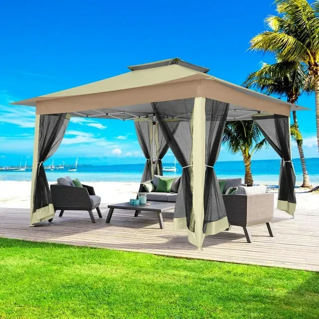 SANOPY 13 x 13 FT Patio Gazebo Outdoor Pop up Gazebo with Mosquito Net&Four Sandbags Outdoor Party Instant Shelter Portable Folding Gazebo Waterproof and UV Protection Gazebo Tent for Backyard