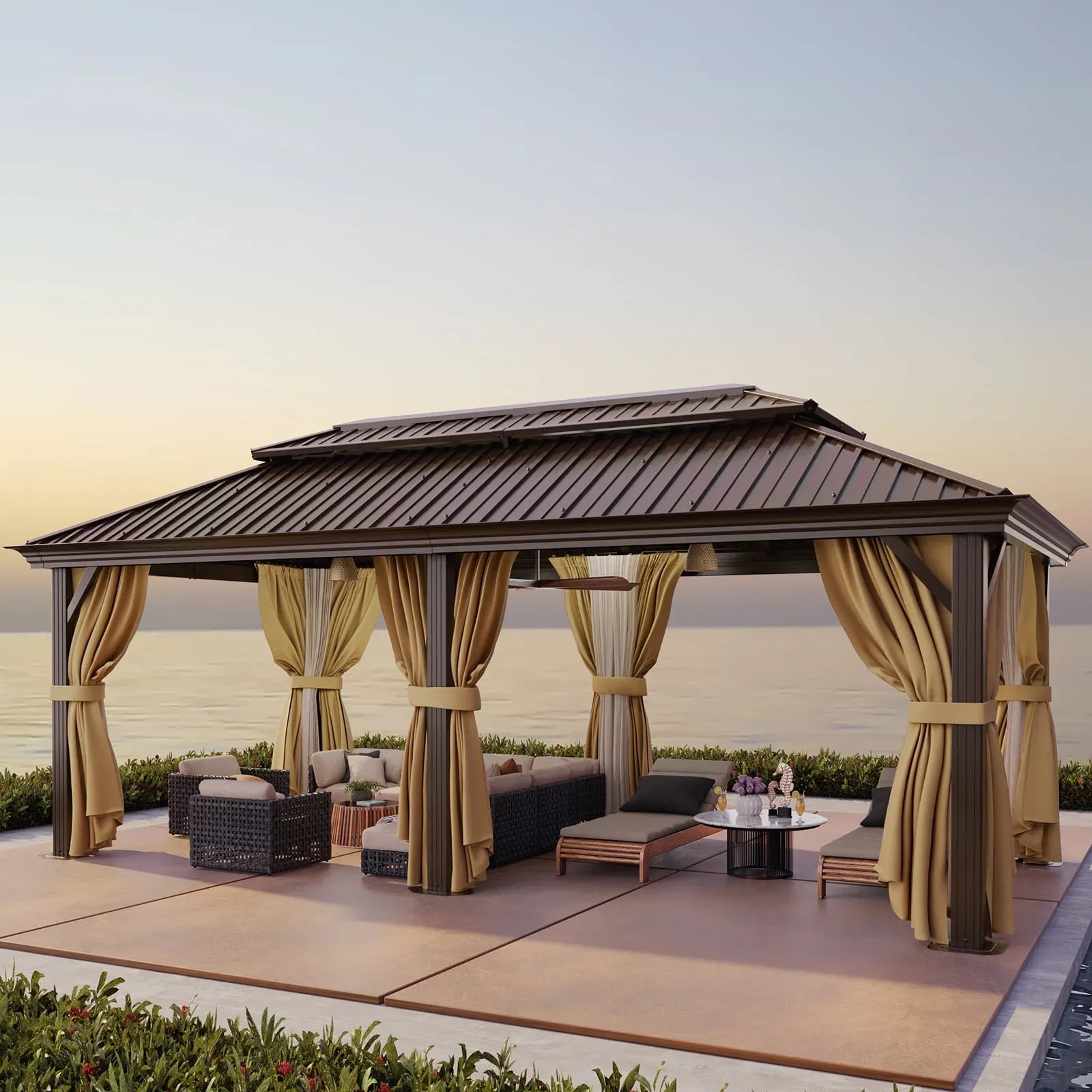 SANOPY 10x15ft Hardtop Gazebo Outdoor with Netting and Curtains Patio Gazebo Canopy Tent for Shade and Rain Double Roof Aluminum Permanent Gazebo Canopy for Garden, Backyard