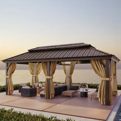 SANOPY 10x15ft Hardtop Gazebo Outdoor with Netting and Curtains Patio Gazebo Canopy Tent for Shade and Rain Double Roof Aluminum Permanent Gazebo Canopy for Garden, Backyard