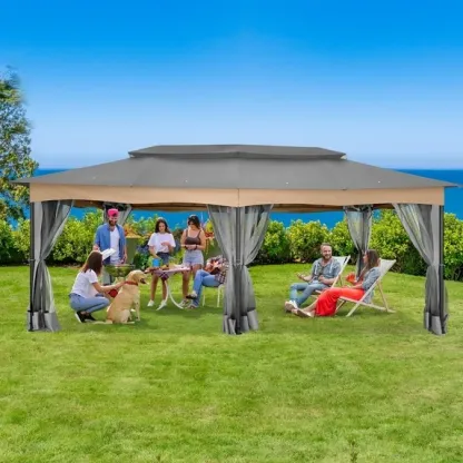 SANOPY 10' x 10' Gazebos for Patios, Gazebo Canopy with 4 Mosquito Netting, Rainproof & Sunscreen Shelter Tent with Double Eaves for Garden Backyard and Deck