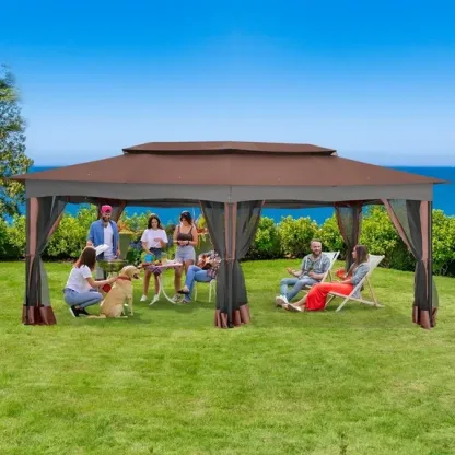 SANOPY 10' x 10' Gazebos for Patios, Gazebo Canopy with 4 Mosquito Netting, Rainproof & Sunscreen Shelter Tent with Double Eaves for Garden Backyard and Deck