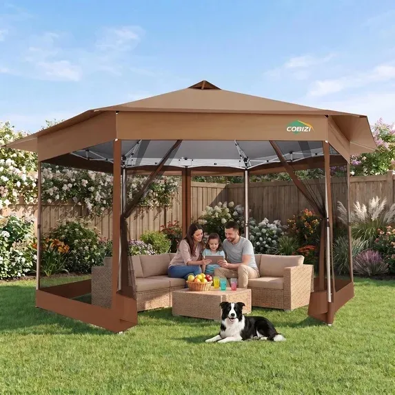 SANOPY 12'x12' Pop up Gazebo with Starry Sky Covered Gazebo 6-Sided Mosquito Netting and Sidewalls Pop up Screen Gazebo Tent Camping Gazebo Instant Shelter for Deck and Lawns