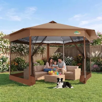 SANOPY 12'x12' Pop up Gazebo with Starry Sky Covered Gazebo 6-Sided Mosquito Netting and Sidewalls Pop up Screen Gazebo Tent Camping Gazebo Instant Shelter for Deck and Lawns