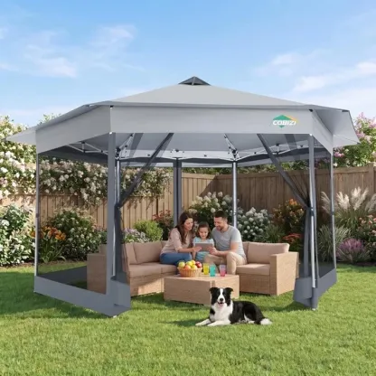 SANOPY 12'x12' Pop up Gazebo with Starry Sky Covered Gazebo 6-Sided Mosquito Netting and Sidewalls Pop up Screen Gazebo Tent Camping Gazebo Instant Shelter for Deck and Lawns