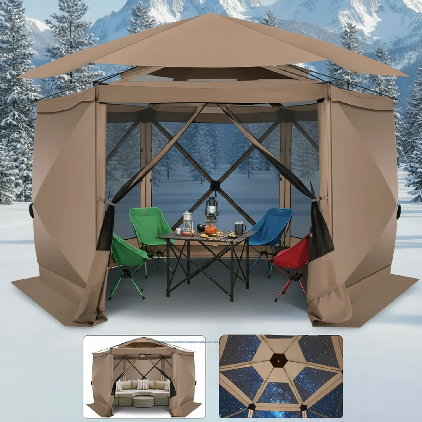 SANOPY 12'x12' Gazebo Outdoor Pop up Gazebo Screen Tent with 6 Sides Mosquito Netting Camping Gazebo Instant Shelter Glamping Tent with Carry bag, Ground Spike, Gray