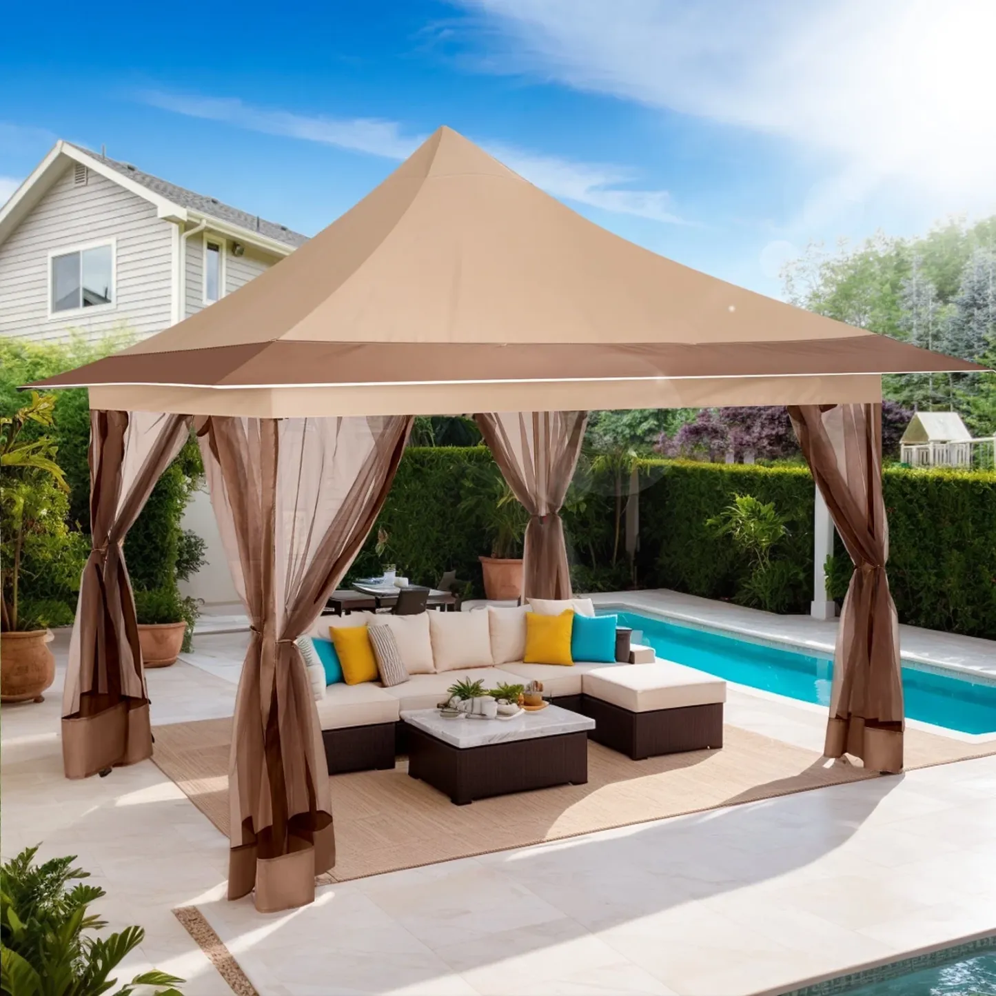 SANOPY 13 x 13 FT Patio Gazebo Outdoor Pop up Gazebo with Mosquito Net&Four Sandbags Outdoor Party Instant Shelter Portable Folding Gazebo Waterproof and UV Protection Gazebo Tent for Backyard