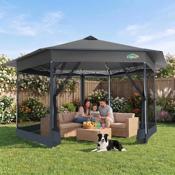 SANOPY 12'x12' Pop up Gazebo with Starry Sky Covered Gazebo 6-Sided Mosquito Netting and Sidewalls Pop up Screen Gazebo Tent Camping Gazebo Instant Shelter for Deck and Lawns