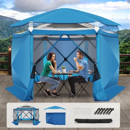 SANOPY 12'x12' Gazebo Outdoor Pop up Gazebo Screen Tent with 6 Sides Mosquito Netting Camping Gazebo Instant Shelter Glamping Tent with Carry bag, Ground Spike, Gray