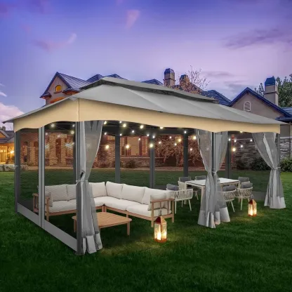 SANOPY 10'x13.3' Metal Patio Gazebo, Outdoor Gazebo Canopy Tent for Backyard with Mesh Curtains, Gazebos Shelter with Display Shelves, Steel Frame, Patio Covers for Tailgate