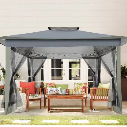 SANOPY 11 x 11 ft Outdoor Patio Gazebo with Ventilated Double Roof and Mosquito Net, Pop up Steel Canopy for Patios, Backyard, Garden and Beach