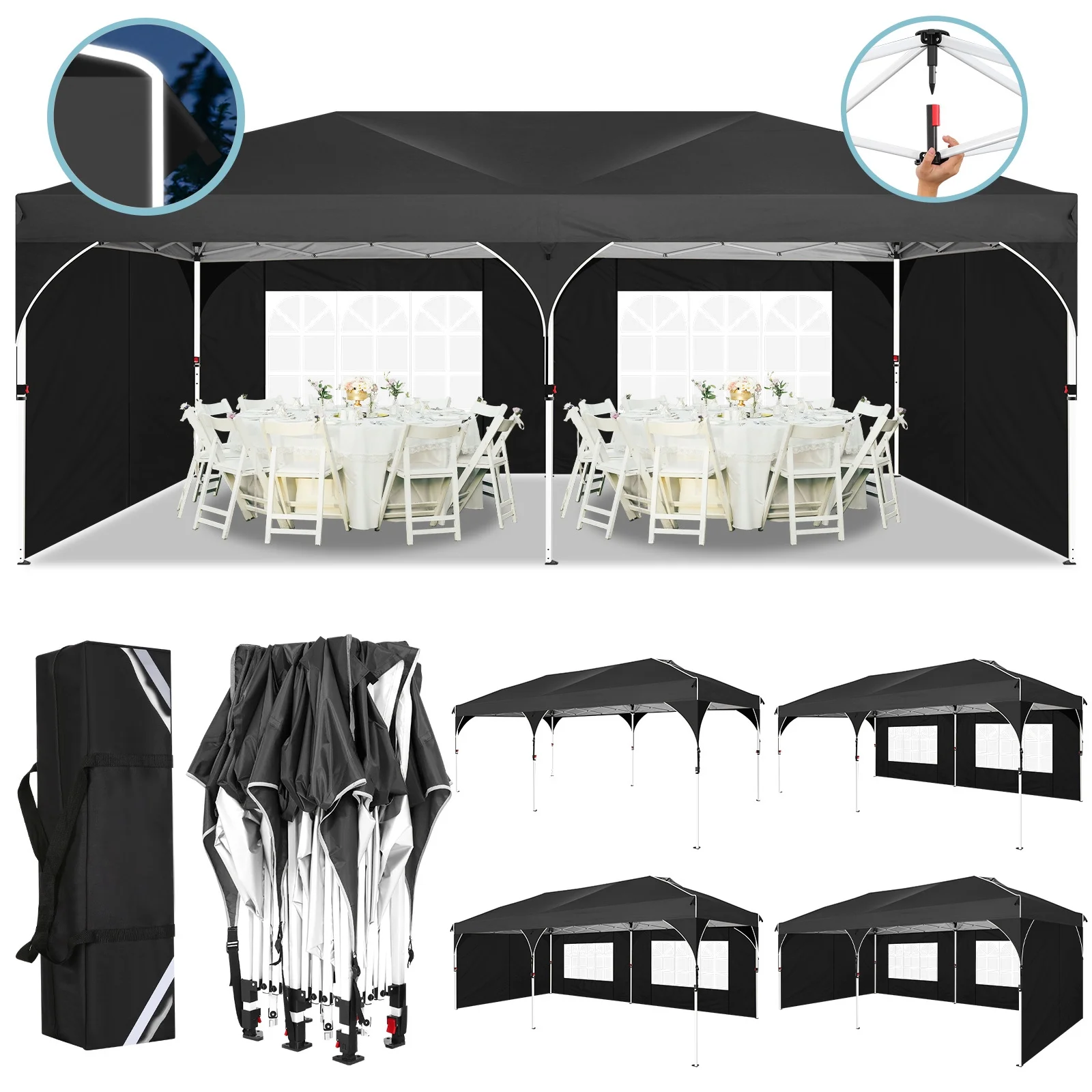 SANOPY 10'x10' Canopy Tent for Party Tent with One Push Central Button&Air Vent Instant Pop Up Canopy Tent with Sidewalls&Sandbags Ez Up Pop up Party Canopy Tent with  Carry Bag, White