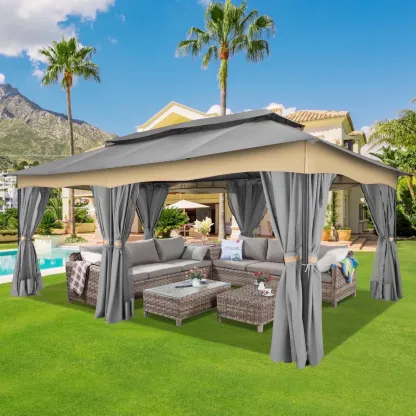 SANOPY 10'x13.3' Metal Patio Gazebo, Outdoor Gazebo Canopy Tent for Backyard with Mesh Curtains, Gazebos Shelter with Display Shelves, Steel Frame, Patio Covers for Tailgate
