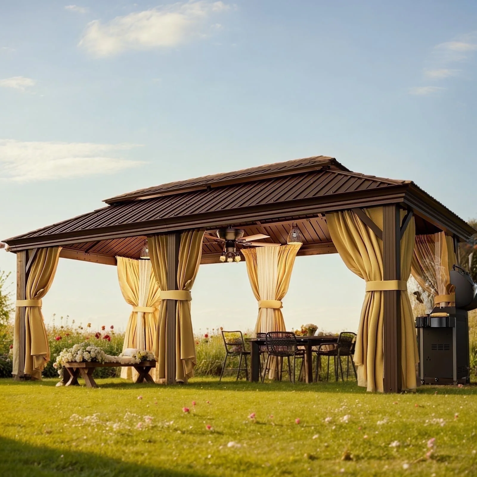 SANOPY 10'x12' Hardtop Gazebo Heavy Duty Outdoor Patio Permanent Gazebo with Galvanized Steel Roof Aluminum Frame Permanent Hardtop Gazebo Canopy for Garden, Party, Deck, Backyard