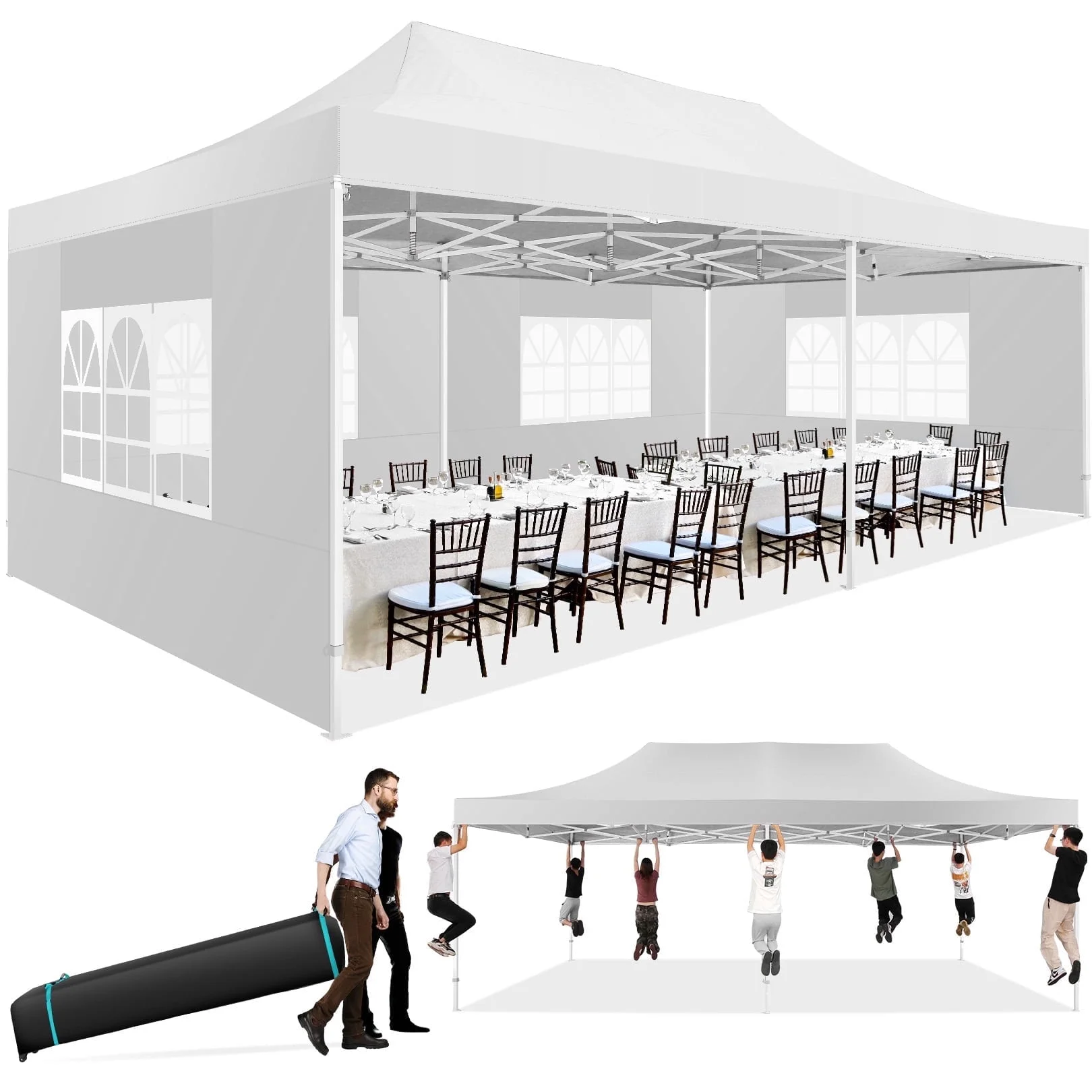  Hero image 0 of SANOPY 10x10 FT Pop Up Canopy Tent Outdoor Heavy Duty Commercial Instant Shelter Waterproof Party Tent Gazebo with 4 Removable Sidewalls, Roller Bag and 4 Sandbags, White, 0 of 12      Reviewers highlighted: shade, putting up, sturdiness 