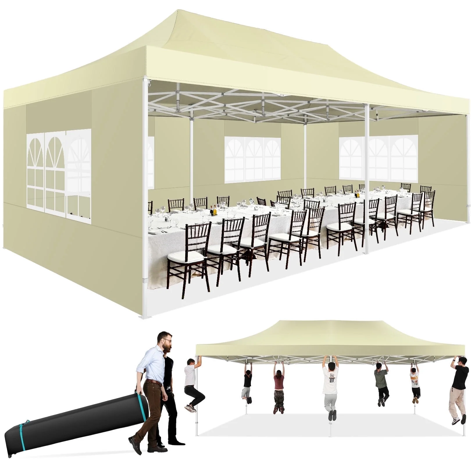  Hero image 0 of SANOPY 10x10 FT Pop Up Canopy Tent Outdoor Heavy Duty Commercial Instant Shelter Waterproof Party Tent Gazebo with 4 Removable Sidewalls, Roller Bag and 4 Sandbags, White, 0 of 12      Reviewers highlighted: shade, putting up, sturdiness 