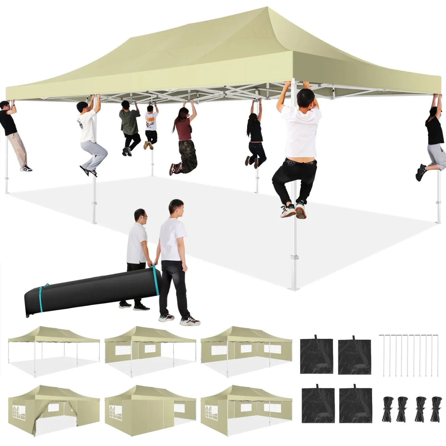 SANOPY 10' x 10' Outdoor Pop-Up Canopy, Heavy Duty Commercial Tent, Instant Folding Beach Party Gazebo with 4 Removable Sidewalls & 4 Sandbags & Rolling Bag for Easy Carrying (White)