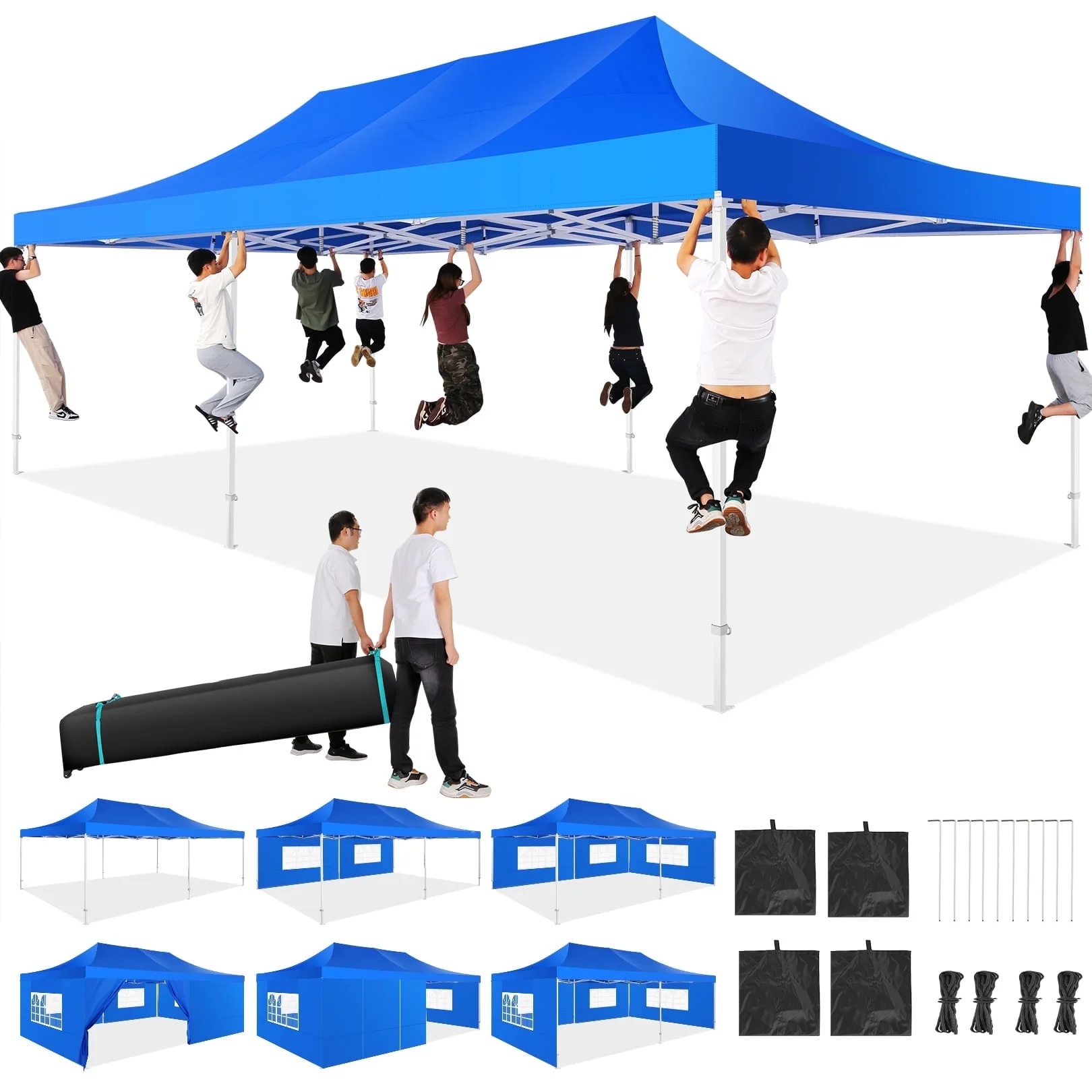 SANOPY 10' x 10' Outdoor Pop-Up Canopy, Heavy Duty Commercial Tent, Instant Folding Beach Party Gazebo with 4 Removable Sidewalls & 4 Sandbags & Rolling Bag for Easy Carrying (White)