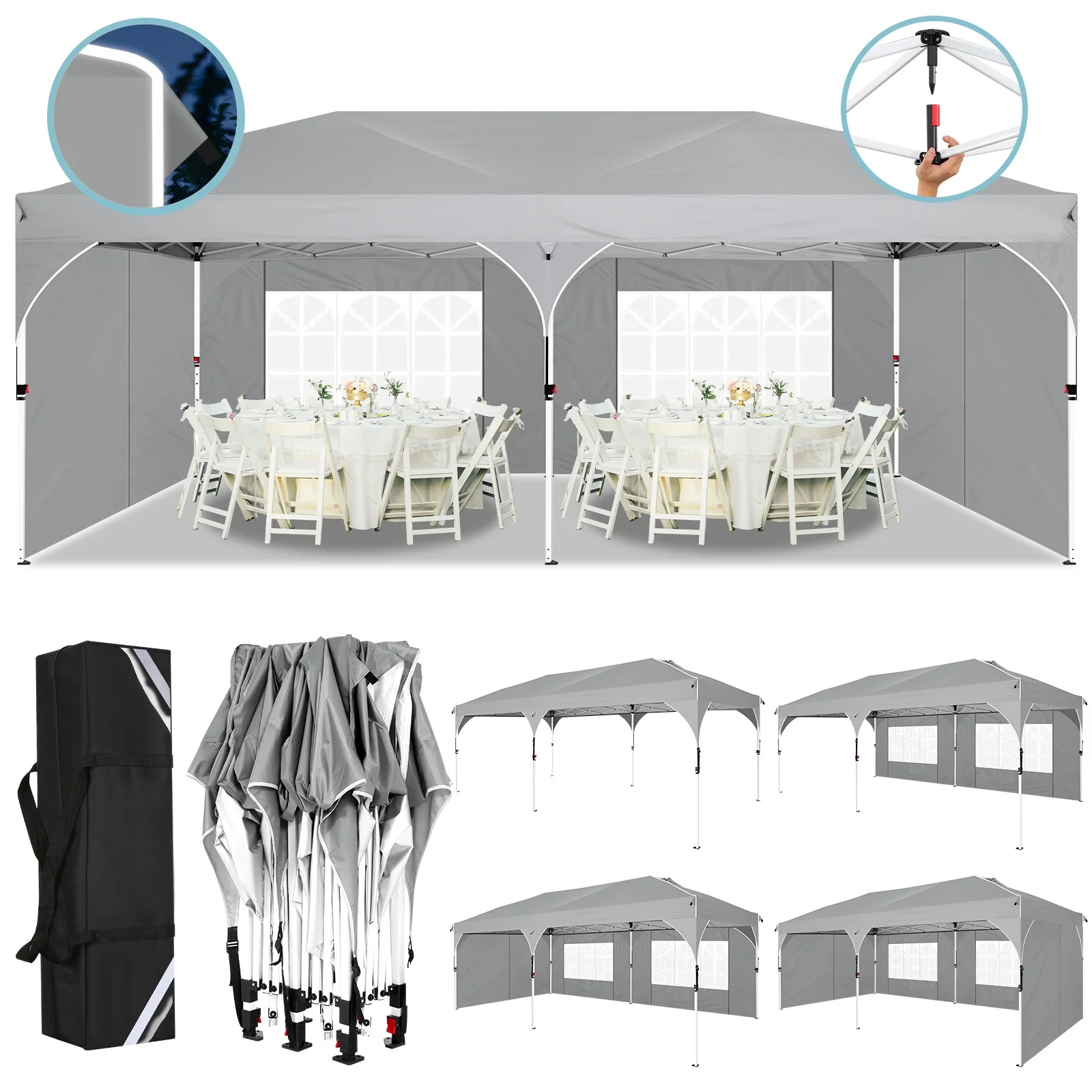 SANOPY 10'x10' Canopy Tent for Party Tent with One Push Central Button&Air Vent Instant Pop Up Canopy Tent with Sidewalls&Sandbags Ez Up Pop up Party Canopy Tent with  Carry Bag, White