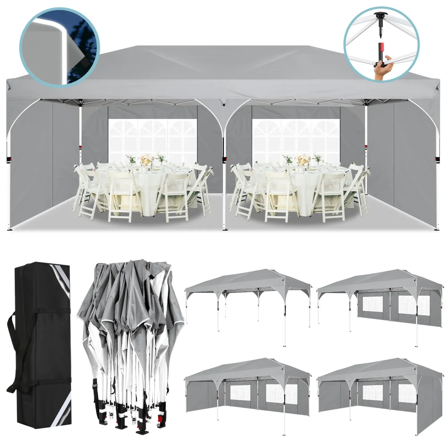 SANOPY 10'x10' Canopy Tent for Party Tent with One Push Central Button&Air Vent Instant Pop Up Canopy Tent with Sidewalls&Sandbags Ez Up Pop up Party Canopy Tent with  Carry Bag, White