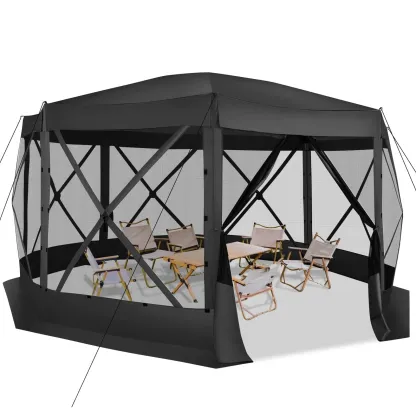 SANOPY 15'x15' Pop up Gazebo 8-Sided Outdoor Screen Gazebo with Netting & Sidewalls Camping Gazebo Instant Shelter Glamping Tent w/ Carrying Bag for Backyard Garden, Gray