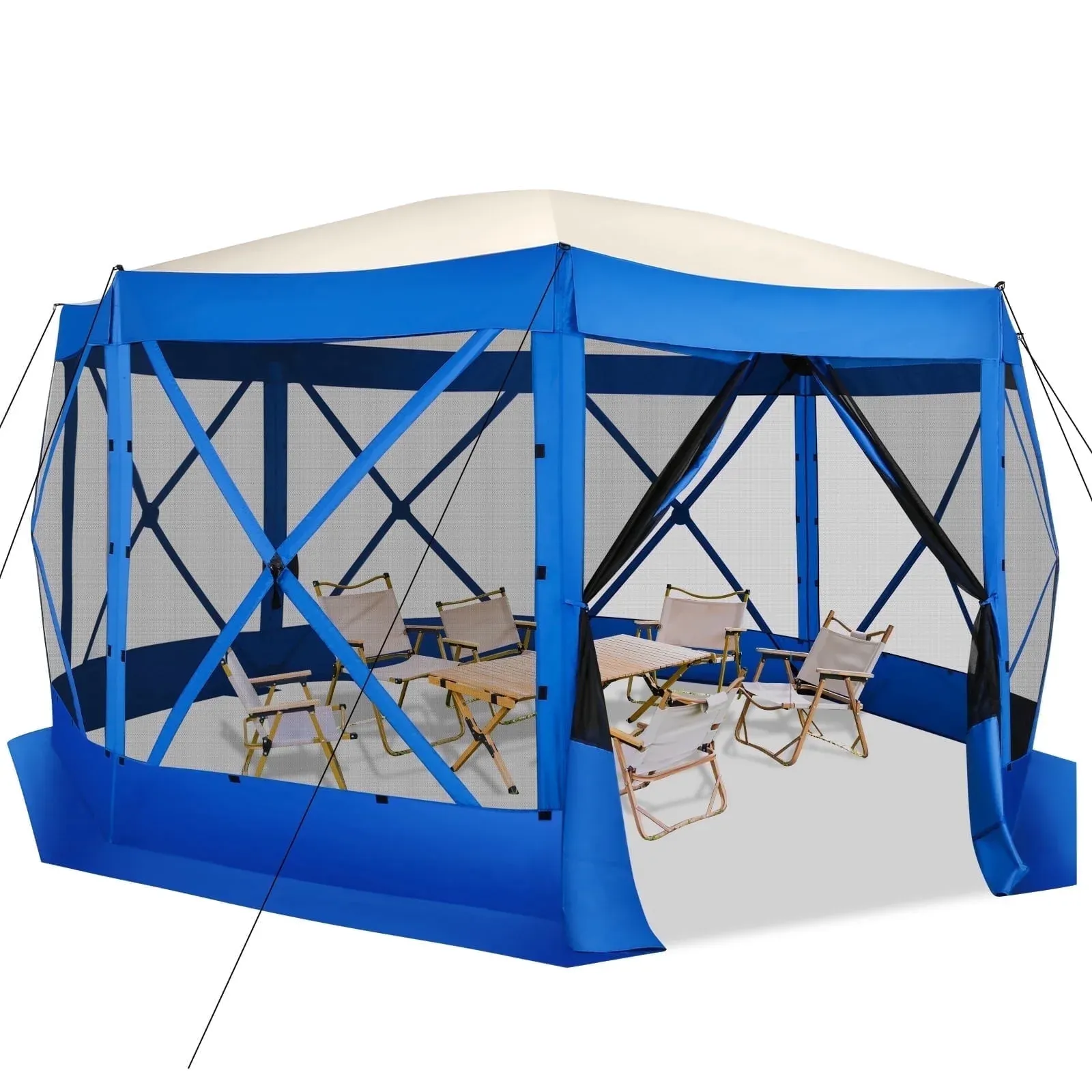 SANOPY 15'x15' Pop up Gazebo 8-Sided Outdoor Screen Gazebo with Netting & Sidewalls Camping Gazebo Instant Shelter Glamping Tent w/ Carrying Bag for Backyard Garden, Gray