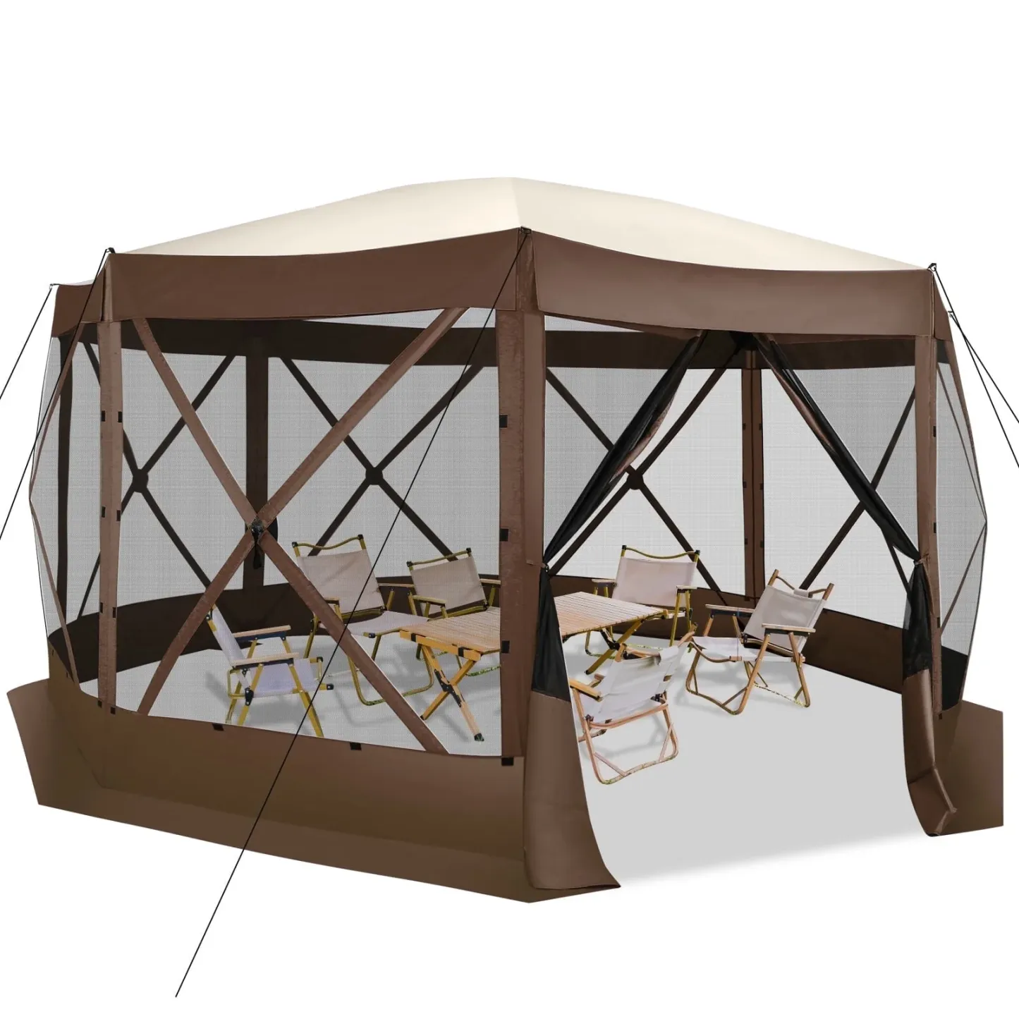 SANOPY 15'x15' Pop up Gazebo 8-Sided Outdoor Screen Gazebo with Netting & Sidewalls Camping Gazebo Instant Shelter Glamping Tent w/ Carrying Bag for Backyard Garden, Gray