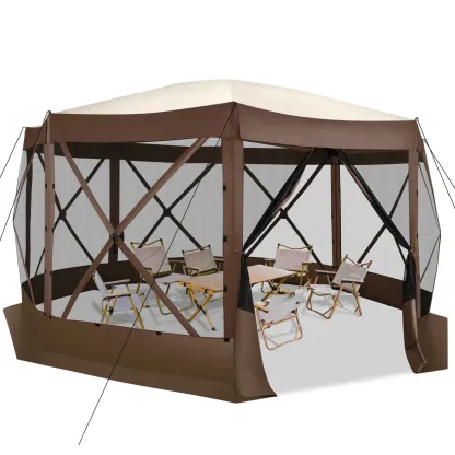 SANOPY 15'x15' Pop up Gazebo 8-Sided Outdoor Screen Gazebo with Netting & Sidewalls Camping Gazebo Instant Shelter Glamping Tent w/ Carrying Bag for Backyard Garden, Gray