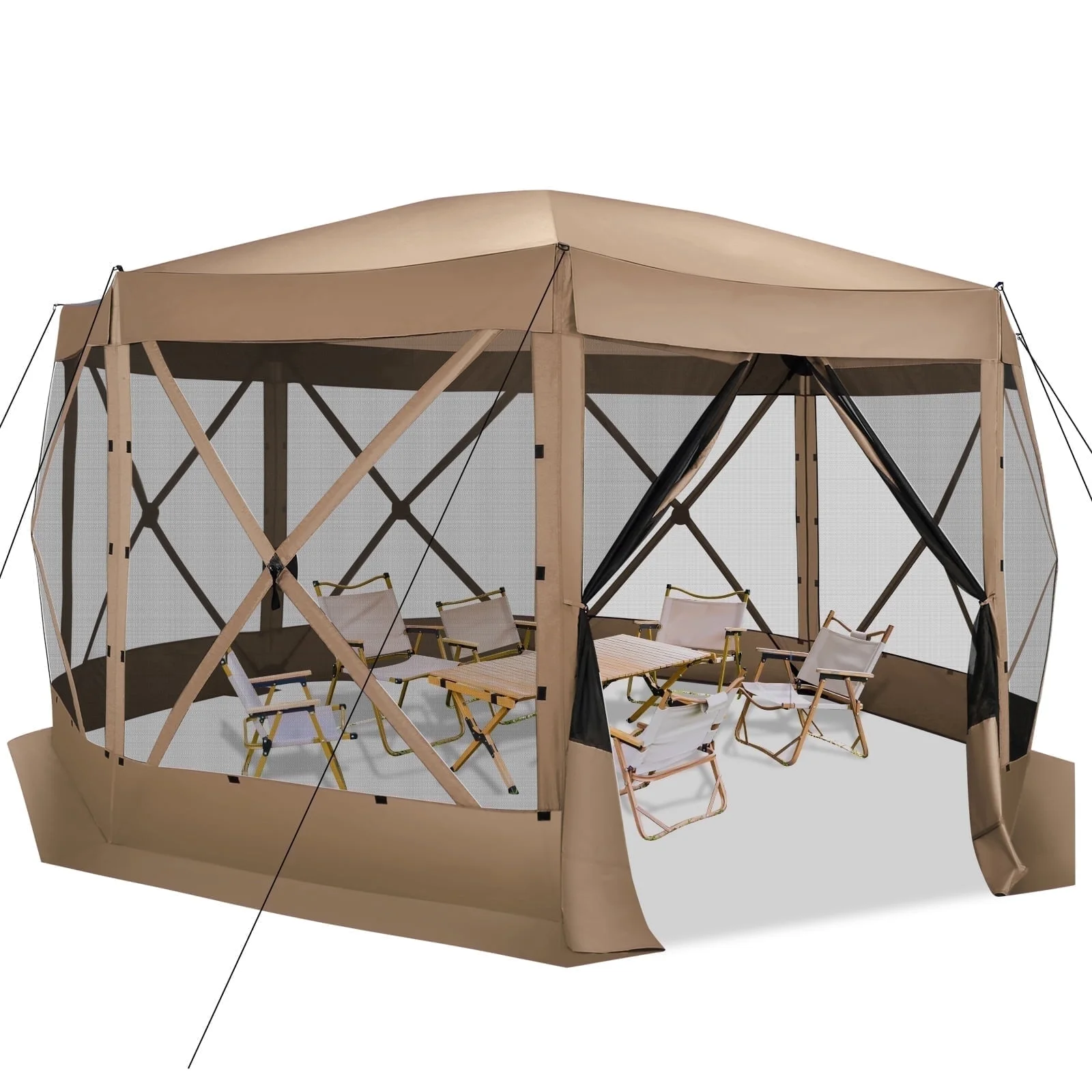 SANOPY 15'x15' Pop up Gazebo 8-Sided Outdoor Screen Gazebo with Netting & Sidewalls Camping Gazebo Instant Shelter Glamping Tent w/ Carrying Bag for Backyard Garden, Gray