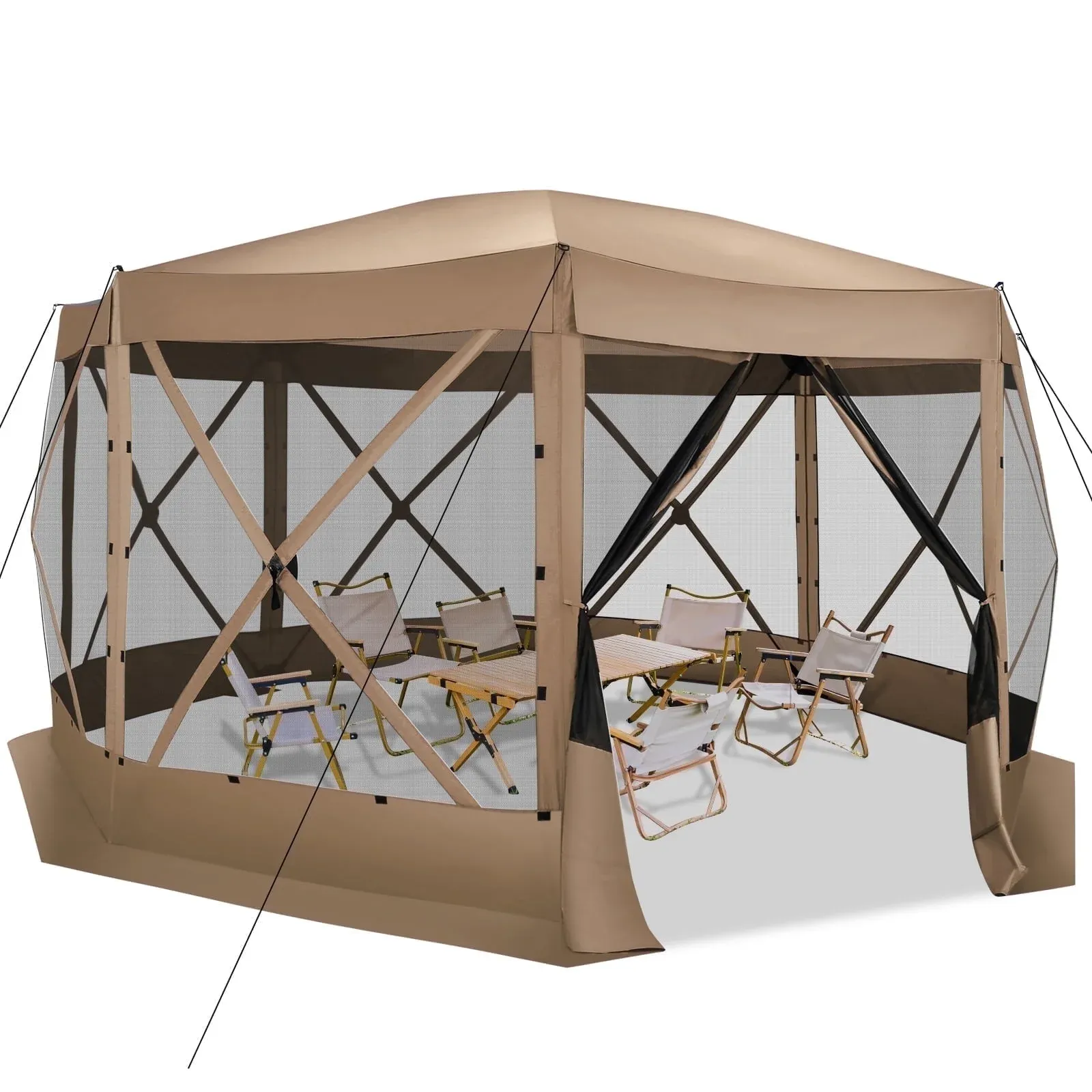 SANOPY 15'x15' Pop up Gazebo 8-Sided Outdoor Screen Gazebo with Netting & Sidewalls Camping Gazebo Instant Shelter Glamping Tent w/ Carrying Bag for Backyard Garden, Gray