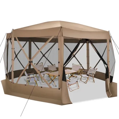 SANOPY 15'x15' Pop up Gazebo 8-Sided Outdoor Screen Gazebo with Netting & Sidewalls Camping Gazebo Instant Shelter Glamping Tent w/ Carrying Bag for Backyard Garden, Gray