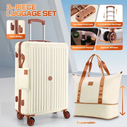 SANOPY 6-Piece Luggage Set with Cosmetic Bag & Duffle, 16” + 20” + 24” + 28” Durable ABS+PC, Smooth-Spinning Wheels & TSA Lock Included