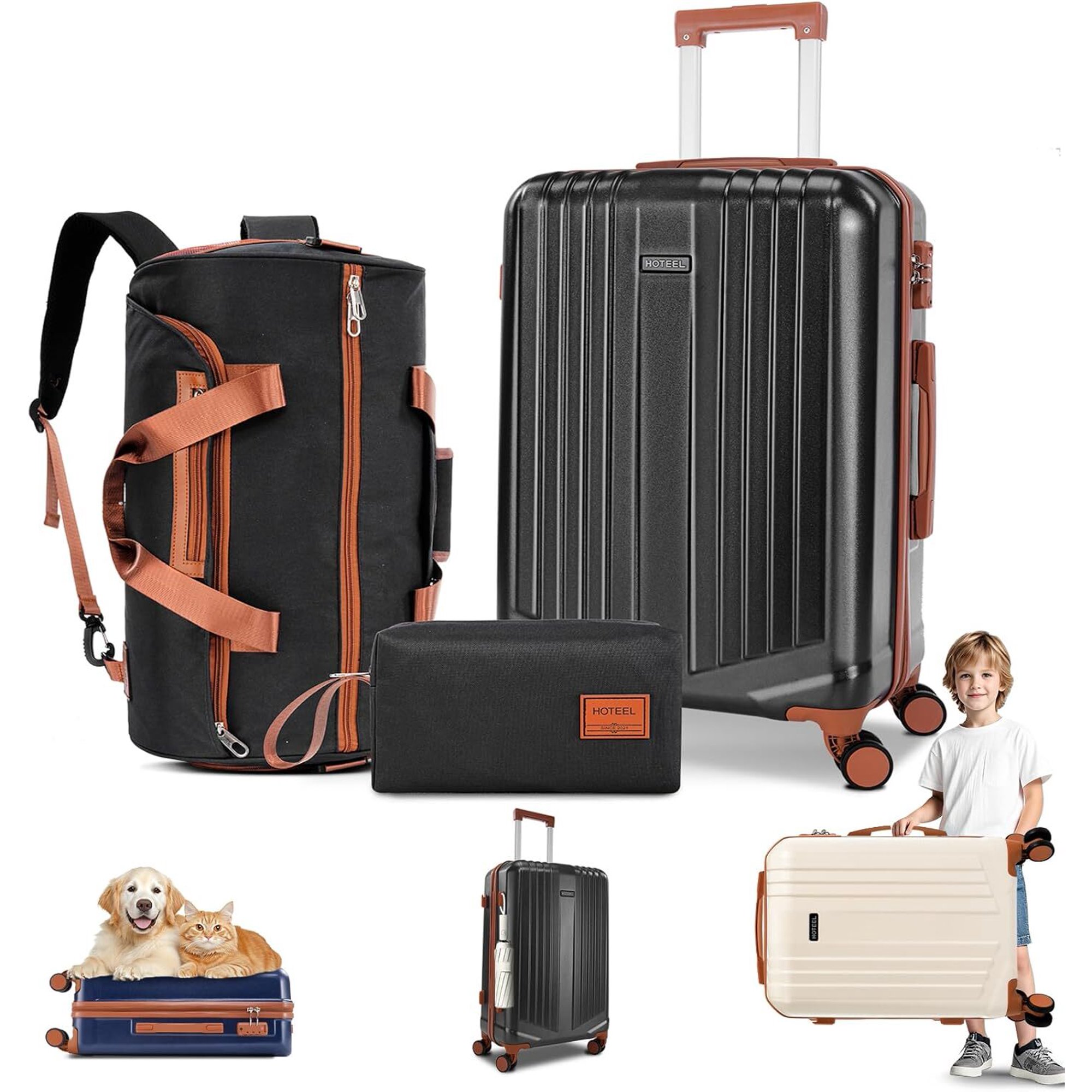 SANOPY 20" ABS+PC Carry-On Suite with Detachable Makeup Bag & Convertible Fitness Backpack | Quiet Wheels + TSA Lock & 3-Year Warranty
